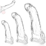 3 Sizes Penis Sleeve Set,Reusable Penis Sleeve Extender,Tpe Penis Extender,Penis Enlarger,Realistic Texture Men'S Sleeve,Male Penis Sex Toy,Penis Cuff Thickened Testicle Ring Male Sex Toy-Transparent