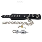 Bondage Handcuffs Set With Metal Butt Plug Lockable Chain Adjustable Leather Sex Handcuff Restraints For Bdsm Play Adult Restraints (Gold)
