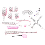 10-Piece Mesh Bdsm Kit Leather And Plush Sex Restraints Set With Blindfold, Handcuffs, Ankle Cuffs, Whip, And Gag For Adult Sm Foreplay Games Couples Toy Set (Gray White)