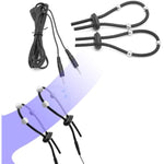 2Pcs Adjustable Stretch Penis Ring Electric Shock Cock Ring With Beads Set Male Exercise Bondage Fun Sex Toys