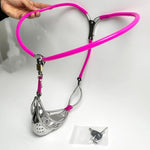 Male Stainless Steel With Cage Invisible Underwear Fetish Panties Adjustable Chastity Device Hollow Out With Defecation Hole Bdsm (Pink 90-120Cm)