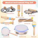 Montessori Musical Instruments For Toddlers, Wooden Baby Music Set With Drum, Flute, Clarinet, Chime Bar, Bells Cymbals, Natural Sensory Learning Toys For Boys Girls 1-3 Years Old