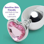 Jewelled Butt Plug - 3 Inch Heart Shaped Metal Anal Plug - Smooth & Firm Anal Toy - Waterproof - Pink Gem