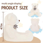 Giant Teddy Bear Stuffed Animals Plush Toy Life Size Big White Teddy Bear For Kids Girlfriend, Soft Stuffed Bear Animals For Birthday Valentine'S Day Anniversary Christmas(120Cm/47.2Inch, White)