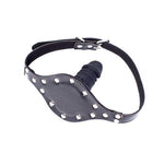 Dildo Mouth Gag Fetish Bondage Silicone Penis Restraint Leather Strap-On Muzzles Bdsm Adult Sex Toys (Penis Plug Length:3.9 Inch, Silver Metal2)