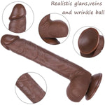 Realistic Long Dildos Feels Like Skin - 11.2 Inch Soft Huge Dildo With Suction Cup For Hands-Free Play - Lifelike Big Penis Adult Sex Toy With Ball For Male Or Female (Brown)