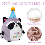 Raccoon Plush Toy 10 Inch Cute Birthday Stuffed Animal Soft Raccoon Plushies Pillow Wear Unicorn Birthday Hat Kawaii Cartoon Doll Gifts For Kid Toddlers Home Room Decoration