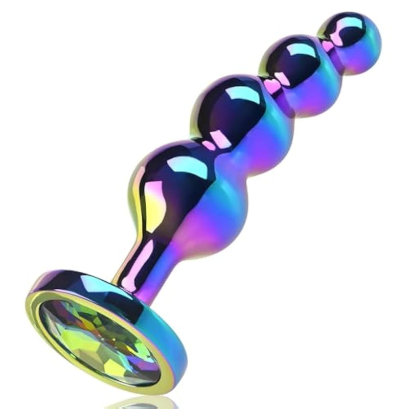 Aluminum Anal Beads, Colorful Graduated Anal Plug With Jeweled Base Sturdy Curved Butt Plug G-Spot Dildo Adult Sex Toys For Men Women (L)