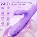 Vibrator Sex Toys Thrusting Dildo - Rolling G Spot Stimulator with Tri-Row 360°Rotating Beads + 10 Thrust + 10 Vibration for Dual Rabbit Ears, Ultra-Soft Liquid Silicone Adult Toy for Women Men Couple