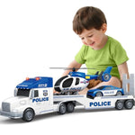 Kids Toys For 3 4 5 6 7 8 Years Old Boys, 27" Police Truck Toy With Racing Car And Helicopter, Toddler Friction Powered Truck Vehicle Toy With Lights, Sounds For Boys Girls Christmas Birthday Gifts