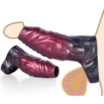 Pennis Sleeve Girth Enhancer For Men Red Black Mixed Color Silicone Penis Ring S M L Cock Sleeve 3 Sizes To Choose From Penis Sheath Soft Cockring Adult Couples Male Sex Toys Pumps Enlargers (L)