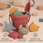 Silicone Beach Toys For Toddlers, Collapsible Sand Bucket & Shovel Set, For Kids 1-3 3-5, Travel Essentials With 6 Animal Shapes For Boys & Girls