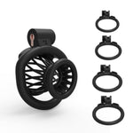 Negative Chastity Cage Sex Toy Male Set With 4 Cockrings 3D Small Chasity Devices Locked Cock Cages Nylon Fish Trap Shape Adult Penis Bdsm Bondage Device For Mens (Black)