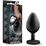Temptasia Bling Anal Plug - Platinum Cured Puria Silicone - Heart Shaped Butt Toy With Gem Base - Tapered Head For Easy Insertion And Ultrasilk - Comfortable For Long Term Wear - Black