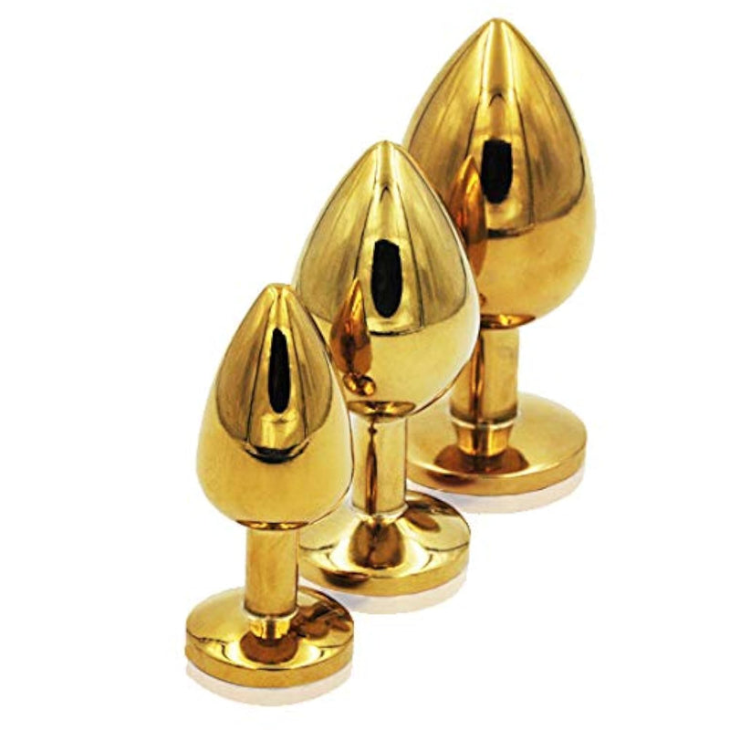 3Pcs Golden Steel Metal Plated Jeweled Anal Plug Diamonds Jeweled Sexy Anal Stopper