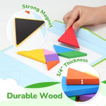 Travel Tangram Puzzle With 2 Sets Magnetic Wooden Shapes, Extra Large Dual-Sided Magnet Surface, Color Pattern Iq Book?Road Trip Car Plane Game?Educational Stem Travel Toys For Kids Adults