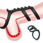 Triple Penis Ring For Men - Black Silicone Cock Ring With Ribbed Texture For Harder Longer Stronger Erections - Erection Enhancing Sex Toy