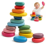 Extra-Large Stacking Rocks For Toddlers 1-3, 16 Pcs Wooden Montessori Toys, Safe Smooth Jumbo Balancing Stones For Open-Ended Sensory Play, Stem Building Blocks For Boys & Girls