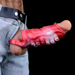Penis Ring Silicone Sleeve 5.5 Inch Octopus Animal With Stem Enhancer Enhances Erection Enlarges Penis For Men And Women Sex Toys (Red)