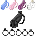 Chastity Device, Fully Enclosed Male Chastity Cage With Female Design, Nylon Resin Plastic Chastity Device, 3D Printed, Includes 5 Rings (Black, Small)