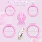 Pink Sissy Chastity Cage Fake Woman Vagina Cock Cage Adults Chastity Device With 4 Penis Rings Breathable Penis Cage Sm Male Bondage Sex Toys (Pink)