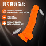 Neo Elite Platinum Cured Purio Adult Sex Toy - 7.5 Inch Sensa Feel Ultra Soft Dual Density Dildo Ultrasilk Smooth - Suction Cup For Hands Free Play, Women Men Couples - Neon Orange