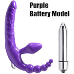 Double-Ended Strapless Strap-On Thrusting Vibrator Dildo - Thrusting Curved Dildo With Flexible Bulb - G-Spot & Clitoral Stimulation - Adult Female Sex Toy For Women & Lesbian Couples