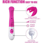 Rechargeable Rabbit Vibrator for Women Sex Toys for Clitoris G-spot Stimulation 10 Powerful Vibrations Dual Motor Stimulator for Women Silent Waterproof,Rose
