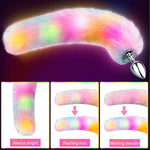 Sexy Fox Tail Anal Plug Sex Foreplay Glowing Adult Toys Fashion Role-Playing Alloy Anus Stopper Furry Pink Faux Fox Tail Couples Lover Flirting Libido Stimulation Toys (S)