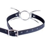 Metal Spider Ring Gag With Leather Head Slave Harness Restraint Mouth Gags Sex Toys For Couples (Silver)