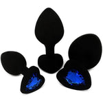 Anal Sex Trainer 3Pcs Kit Heart Silicone Jeweled Butt Plugs (Black)