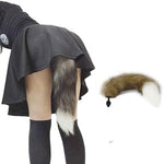 Silicone Anal Plug with Faux Fur Fox Tail, 18 Inch Tail, Adult Toy for Roleplay and Cosplay (Brown)