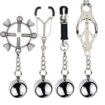 Stainless Steel Adjustable Metal Nipple Clamps for Women - Non-Piercing Large Nipple Clips with Gravity Ball Pendant
