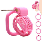 Male Chastity Device Cock Cage - Lightweight Plastic Chastity Cage For Man Penis Exercise 3D Printed Adult Sex Toy With 4 Sizes Rings Invisible Lock And Key(Pink)