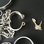 Sex Bondage Bdsm Kit Sexy Slave Stainless Steel Lockable Wrist Handcuffs&Ankle Shackle&Collar Chain Restraints Set Adult Sex Toys Couple Supplies ? (Male)