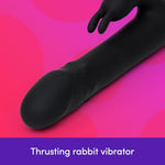 Thrusting Rabbit Vibrator For Women | Silicone Thrusting Dildo G Spot Personal Massager | 10 Powerful Vibration Modes | Rechargeable Clitoral Stimulator | Adult Sex Toys & Games For Couples