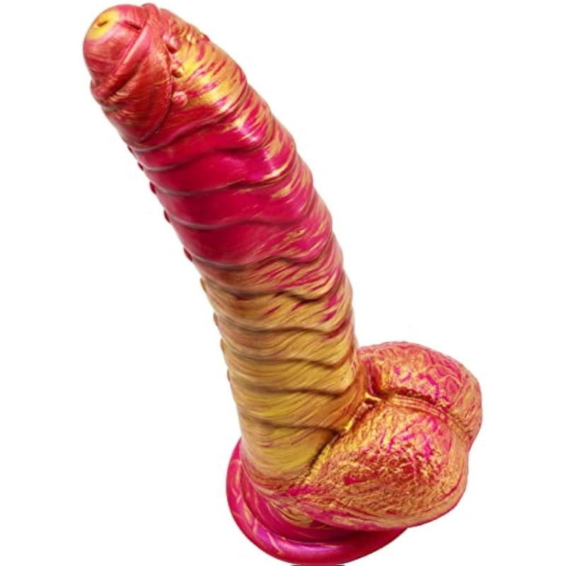 Realistic Dildo 8.66 Inch G-Spot Ribbed Cock Penis With Strong Suction Cup Silicone Prostate Massager Sex Toys For Vaginal Anal Masturbation, Red & Golden,