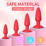 Silicone Anal Plug, Pack Of 4 Butt Plugs Training Set For Beginners Advanced Users, Prostate Sex Toys For Men,Women Couples(Red)