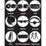 Bdsm Kit 11 Pcs Leather Sex Restraints Set With Adjustable Handcuffs Collar Ankle Cuff Blindfold Feather Tickler Nipple Clamp Etc Adult Couples Sexy Toys (Pink)