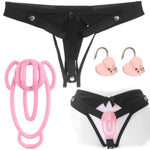 Male Sissy Chastity Cage Panties & Sexy Underwear Bdsm Sex Toys Set With Cock Fufu Clip & Cute Lock & Anti-Falling Belt Sm Feminizer Training Bondage Game Sex Toy For Gay Men Couple (M-Black)