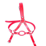 O-Ring Mouth Gag Sm Head Harness Open Mouth Gags Muzzles Soft Leather Harness Adjustable Fetish Bdsm Adult Sex Toys (Red)