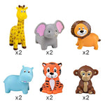 Vinyl Zoo Animals Toys (Pack Of 12) - Assorted Squeezable Toys Safari Animals Figures - Safari Birthday Party Favors For Kids, Jungle Figures For Fun Bath & Play Time