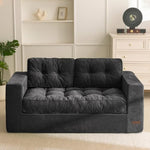 Boneless Sofa Couch, Loveseat Sofa For Small Space, Tufted 2-Seater Floor Couch Bean Bag Chair For Living Room Bedroom Apartment, Sofa In A Box, No Assembly Needed, Black