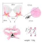 Cozy Leather Plush Erotica With Cat Ears Accessories 4 Piece Gift Set For Men And Women (Pink)