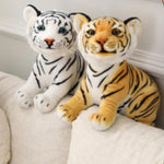 9 In/23Cmtigers Plush Toy Stuffed Animal Plush Cat, Lifelike Tiger Stuffed Animals Animals Kids Toy Gift For Boy Baby Hug Tiger Stuffed Animal (White)
