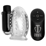 28X Rechargeable Penis Head Teaser Vibrator Toy With Remote For Men & Couples, Adult Sex Toy Bullet Vibrator Penis Tip Stimulator & Massager, Textured Inner Sleeve For Pleasure, Clear