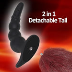 Butt Plug Tail,Silicone Black Knot Anal Plug with Removable Furry Tail and T-Base,Anal Plug Tail Sex Toy for SM Adult Games Cosplay