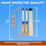 Handmade Wooden Bow And Arrow Set | 10 Wood Arrows And Quiver | For Outdoor Play