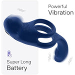App-Controlled Vibrating Silicone Double Cock Ring - Men'S Erection Aid & Couples Pleasure Toy, Adjustable Vibration Patterns, Safe Silicone, Blue