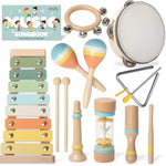 Baby Musical Instruments - Wooden Montessori Toys For Toddlers,Modern Boho Xylophone Includes Songbook With 13 Kids' Songs,Neutral Colors Wooden Percussion Instruments Set